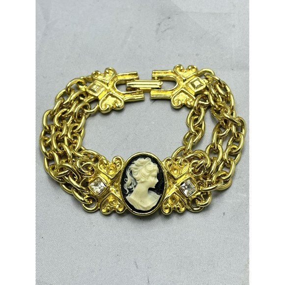 Vintage Cameo Chain Rhinestone Bracelet